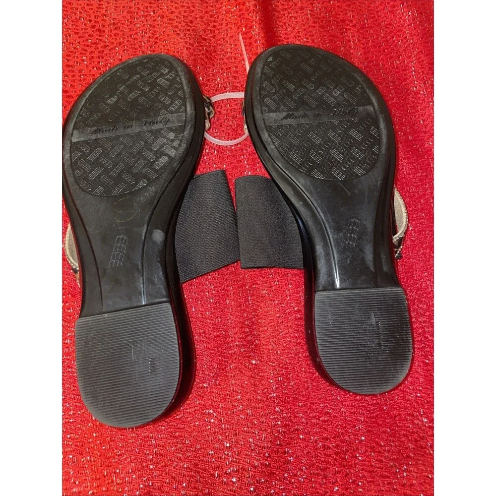 Toscanella Women's Black Brown Animal Print Rhinestone Thong Sandals Slip-On 7